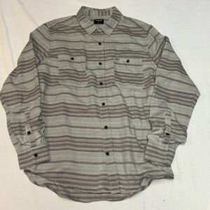 Hurley Men’s Striped Button up Collared Gray Long Sleeve Shirt Soft Size Large